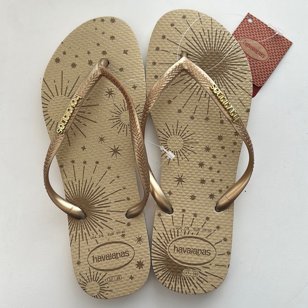 Havaianas, gold, sandals, women. US 7/8